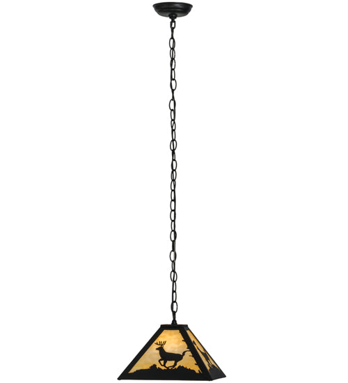 Meyda Lighting Lone Deer 17" Textured Black Pendant Light With Beige Art Shade Glass