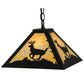 Meyda Lighting Lone Deer 17" Textured Black Pendant Light With Beige Art Shade Glass
