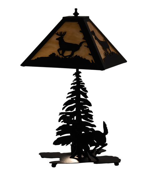 Meyda Lighting Lone Deer 21" 2-Light Textured Black Table Lamp With Beige Art Shade Glass