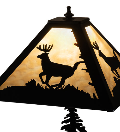 Meyda Lighting Lone Deer 21" 2-Light Textured Black Table Lamp With Beige Art Shade Glass