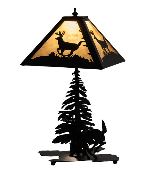Meyda Lighting Lone Deer 21" 2-Light Textured Black Table Lamp With Beige Art Shade Glass