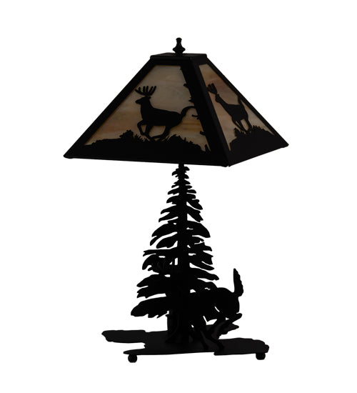 Meyda Lighting Lone Deer 21" 2-Light Textured Black Table Lamp With Beige Iridescent Shade Glass
