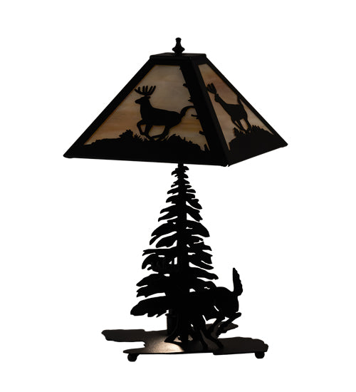 Meyda Lighting Lone Deer 21" 2-Light Textured Black Table Lamp With Beige Iridescent Shade Glass