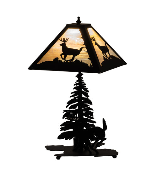 Meyda Lighting Lone Deer 21" 2-Light Textured Black Table Lamp With Beige Iridescent Shade Glass