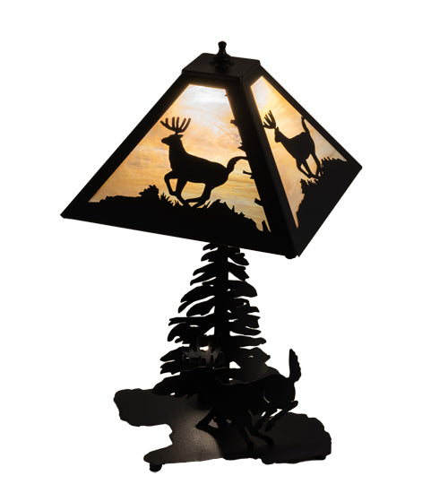 Meyda Lighting Lone Deer 21" 2-Light Textured Black Table Lamp With Beige Iridescent Shade Glass