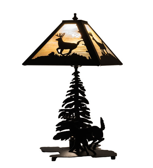 Meyda Lighting Lone Deer 21" 2-Light Textured Black Table Lamp With Beige Iridescent Shade Glass
