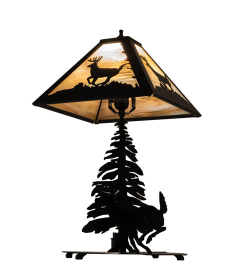 Meyda Lighting Lone Deer 21" 2-Light Textured Black Table Lamp With Beige Iridescent Shade Glass