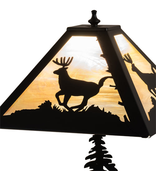 Meyda Lighting Lone Deer 21" 2-Light Textured Black Table Lamp With Beige Iridescent Shade Glass