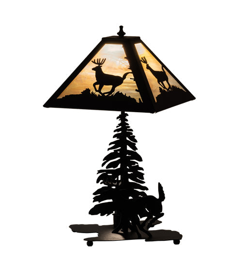 Meyda Lighting Lone Deer 21" 2-Light Textured Black Table Lamp With Beige Iridescent Shade Glass