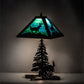 Meyda Lighting Lone Deer 21" 2-Light Textured Black Table Lamp With Green & Blue Art Shade Glass