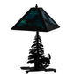 Meyda Lighting Lone Deer 21" 2-Light Textured Black Table Lamp With Green & Blue Art Shade Glass