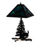 Meyda Lighting Lone Deer 21" 2-Light Textured Black Table Lamp With Green & Blue Art Shade Glass
