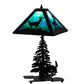 Meyda Lighting Lone Deer 21" 2-Light Textured Black Table Lamp With Green & Blue Art Shade Glass