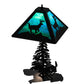 Meyda Lighting Lone Deer 21" 2-Light Textured Black Table Lamp With Green & Blue Art Shade Glass