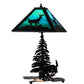 Meyda Lighting Lone Deer 21" 2-Light Textured Black Table Lamp With Green & Blue Art Shade Glass