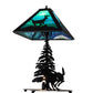 Meyda Lighting Lone Deer 21" 2-Light Textured Black Table Lamp With Green & Blue Art Shade Glass