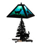 Meyda Lighting Lone Deer 21" 2-Light Textured Black Table Lamp With Green & Blue Art Shade Glass