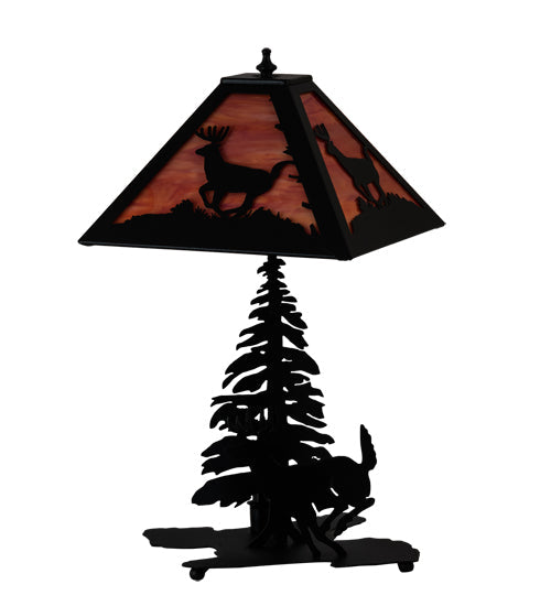 Meyda Lighting Lone Deer 21" 2-Light Textured Black Table Lamp With Orange Shade Glass