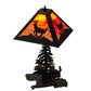 Meyda Lighting Lone Deer 21" 2-Light Textured Black Table Lamp With Orange Shade Glass