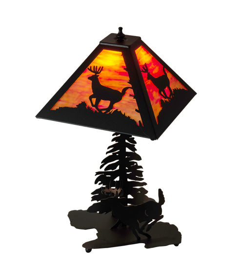 Meyda Lighting Lone Deer 21" 2-Light Textured Black Table Lamp With Orange Shade Glass