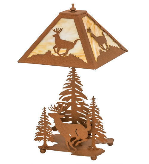 Meyda Lighting Lone Deer 22" 2-Light Earth Table Lamp With Beige Art Shade Glass