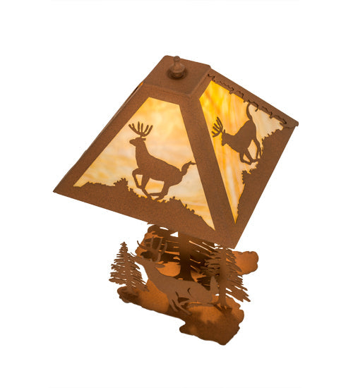 Meyda Lighting Lone Deer 22" 2-Light Earth Table Lamp With Beige Art Shade Glass