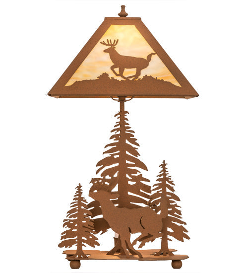 Meyda Lighting Lone Deer 22" 2-Light Earth Table Lamp With Beige Art Shade Glass