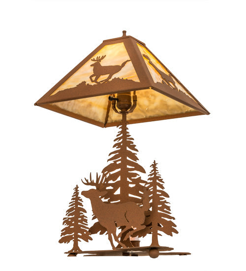 Meyda Lighting Lone Deer 22" 2-Light Earth Table Lamp With Beige Art Shade Glass