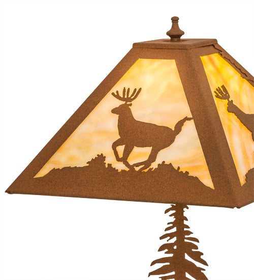 Meyda Lighting Lone Deer 22" 2-Light Earth Table Lamp With Beige Art Shade Glass