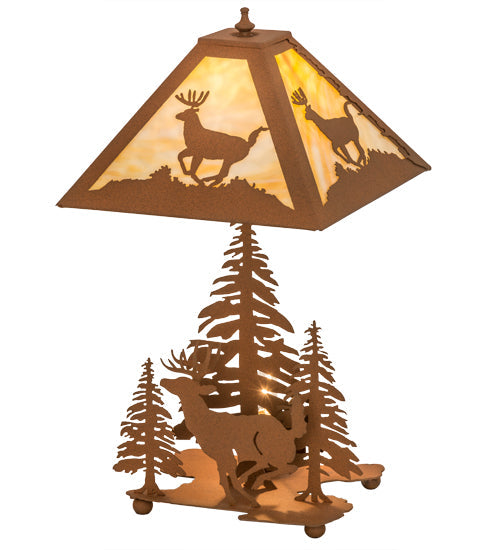 Meyda Lighting Lone Deer 22" 2-Light Earth Table Lamp With Beige Art Shade Glass