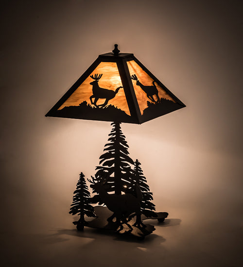 Meyda Lighting Lone Deer 22" 2-Light Textured Black Table Lamp With Ambra Siena Idalight Shade