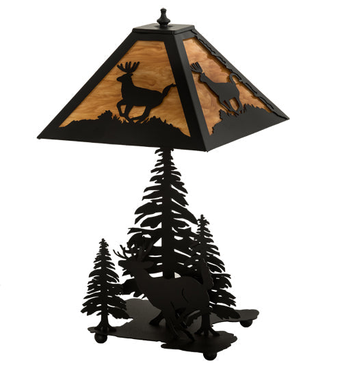 Meyda Lighting Lone Deer 22" 2-Light Textured Black Table Lamp With Ambra Siena Idalight Shade