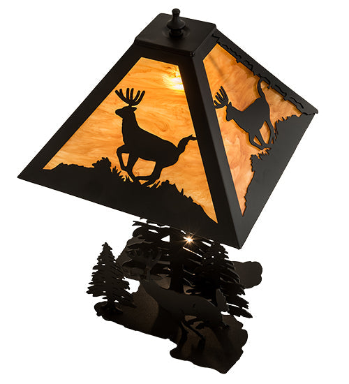 Meyda Lighting Lone Deer 22" 2-Light Textured Black Table Lamp With Ambra Siena Idalight Shade
