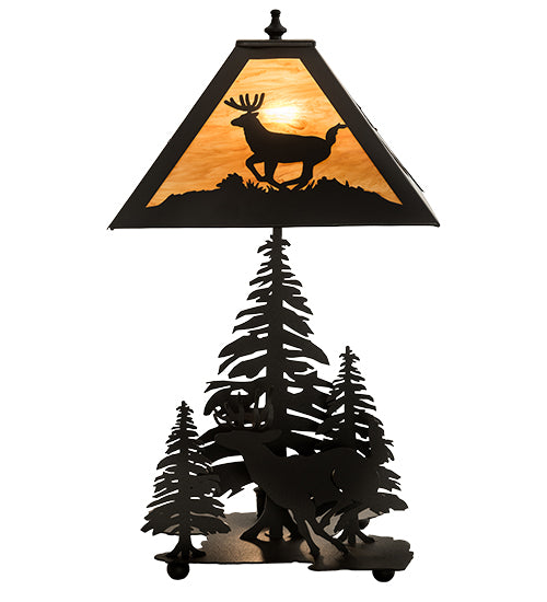 Meyda Lighting Lone Deer 22" 2-Light Textured Black Table Lamp With Ambra Siena Idalight Shade