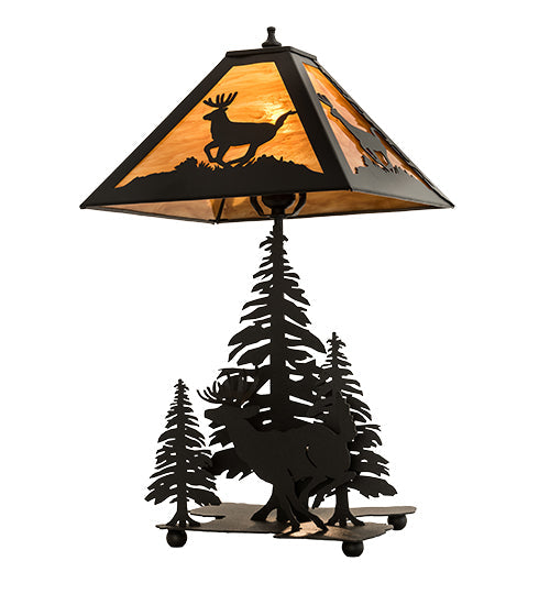 Meyda Lighting Lone Deer 22" 2-Light Textured Black Table Lamp With Ambra Siena Idalight Shade