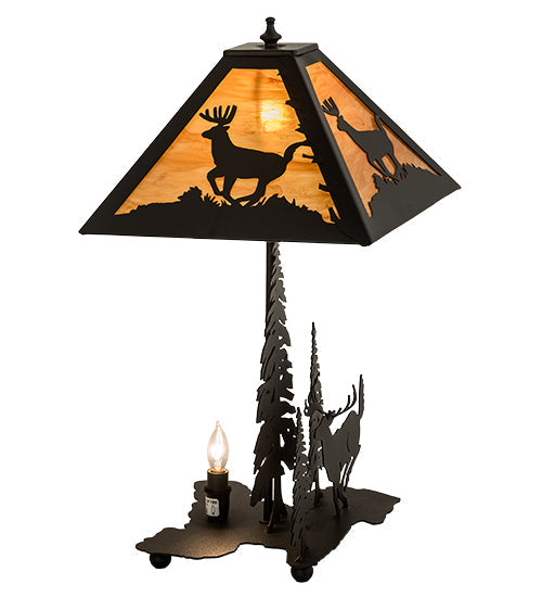 Meyda Lighting Lone Deer 22" 2-Light Textured Black Table Lamp With Ambra Siena Idalight Shade