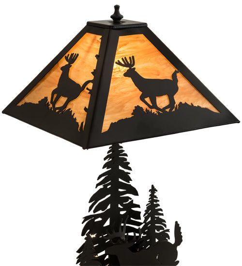 Meyda Lighting Lone Deer 22" 2-Light Textured Black Table Lamp With Ambra Siena Idalight Shade