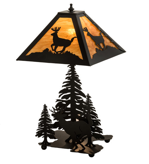 Meyda Lighting Lone Deer 22" 2-Light Textured Black Table Lamp With Ambra Siena Idalight Shade
