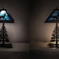 Meyda Lighting Lone Deer 22" Textured Black Table Lamp With Blue Green Art Shade Glass