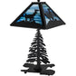 Meyda Lighting Lone Deer 22" Textured Black Table Lamp With Blue Green Art Shade Glass