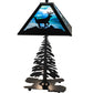 Meyda Lighting Lone Deer 22" Textured Black Table Lamp With Blue Green Art Shade Glass