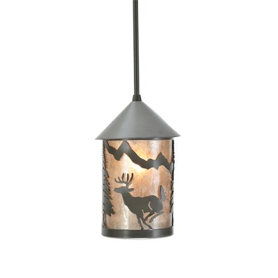 Meyda Lighting Lone Deer 6" Timeless Bronze Lantern Mini Pendant Light With Silver Mica Shade Glass