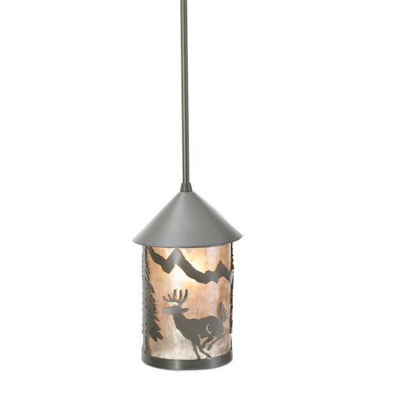 Meyda Lighting Lone Deer 6" Timeless Bronze Lantern Mini Pendant Light With Silver Mica Shade Glass