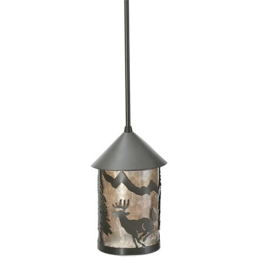 Meyda Lighting Lone Deer 6" Timeless Bronze Lantern Mini Pendant Light With Silver Mica Shade Glass