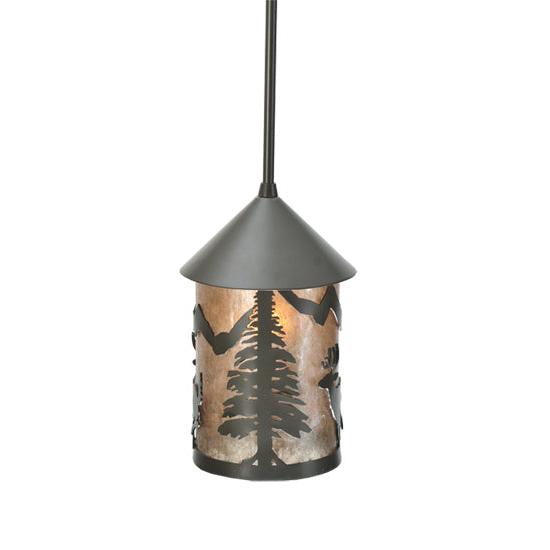 Meyda Lighting Lone Deer 6" Timeless Bronze Lantern Mini Pendant Light With Silver Mica Shade Glass