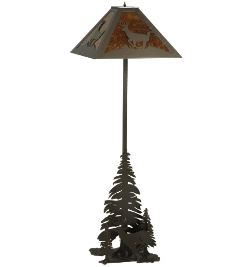 Meyda Lighting Lone Deer 72" 2-Light Timeless Bronze Floor Lamp With Amber Mica Shade Glass