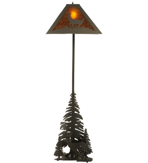 Meyda Lighting Lone Deer 72" 2-Light Timeless Bronze Floor Lamp With Amber Mica Shade Glass