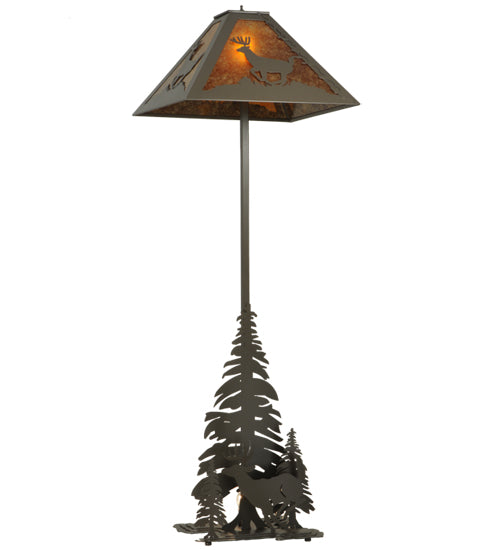 Meyda Lighting Lone Deer 72" 2-Light Timeless Bronze Floor Lamp With Amber Mica Shade Glass