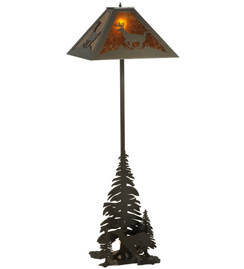 Meyda Lighting Lone Deer 72" 2-Light Timeless Bronze Floor Lamp With Amber Mica Shade Glass