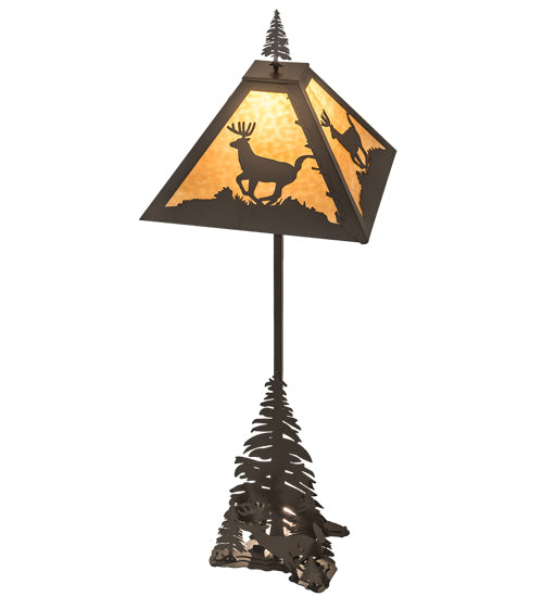 Meyda Lighting Lone Deer 77" 2-Light Timeless Bronze Floor Lamp With Beige Art Shade Glass